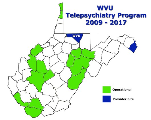 WVU Telepsychiatry Program location map
